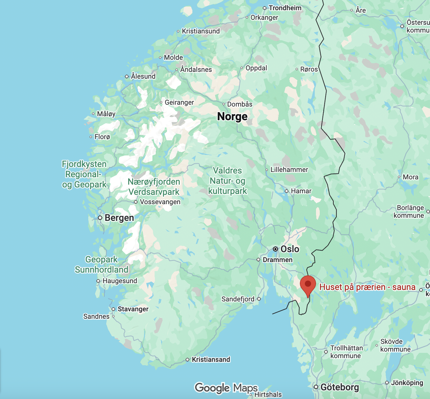 Kart som viser plasseringen til Huset på prærien sauna